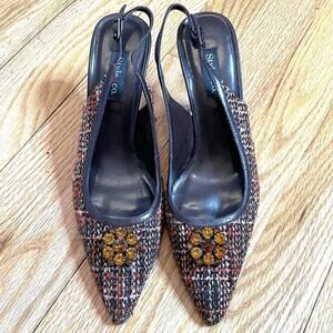 Style & Co Elena brown orange tweed sling back heels 6